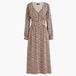 J. Crew Retro Chic Leopard Midi Dress (4) Button-Front A-Line Blouson 30's 40's